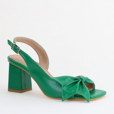 Sandale damă Casual cu Toc cu Fundiță din Piele Ecologica culoare Verde - BS070TR2405544