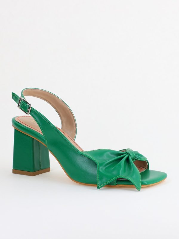 Incaltaminte Dama - Sandale damă Casual cu Toc cu Fundiță din Piele Ecologica culoare Verde - BS070TR2405544