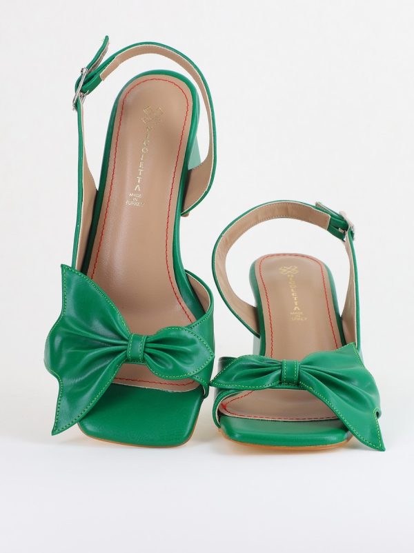 Sandale damă Casual cu Toc cu Fundiță din Piele Ecologica culoare Verde - BS070TR2405544 124