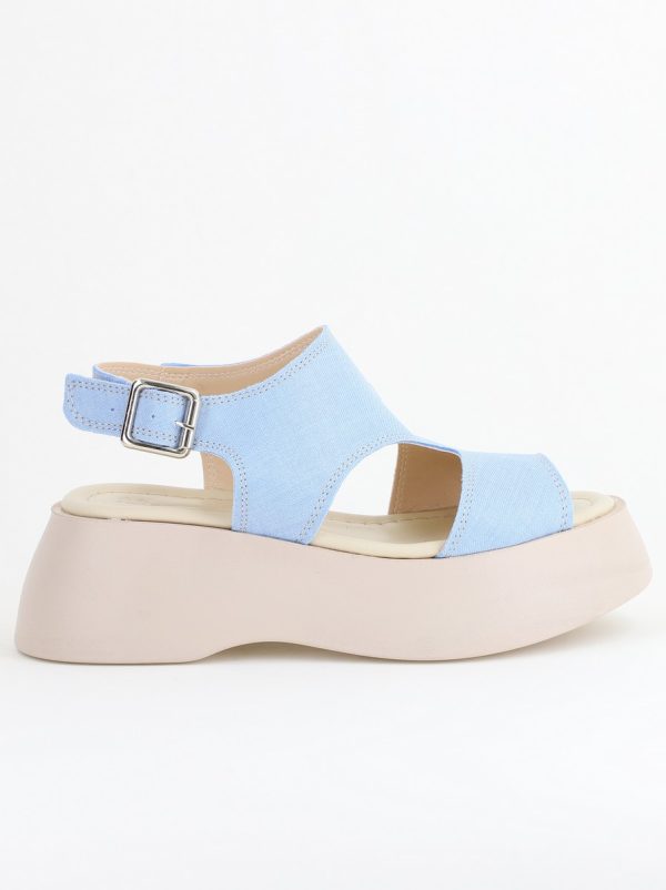 Sandale Damă cu talpă groasă Albastru deschis aspect denim piele ecologică 122