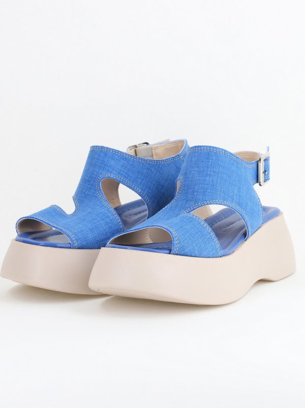 Sandale Damă cu talpă groasă Albastru închis aspect denim piele ecologică 120