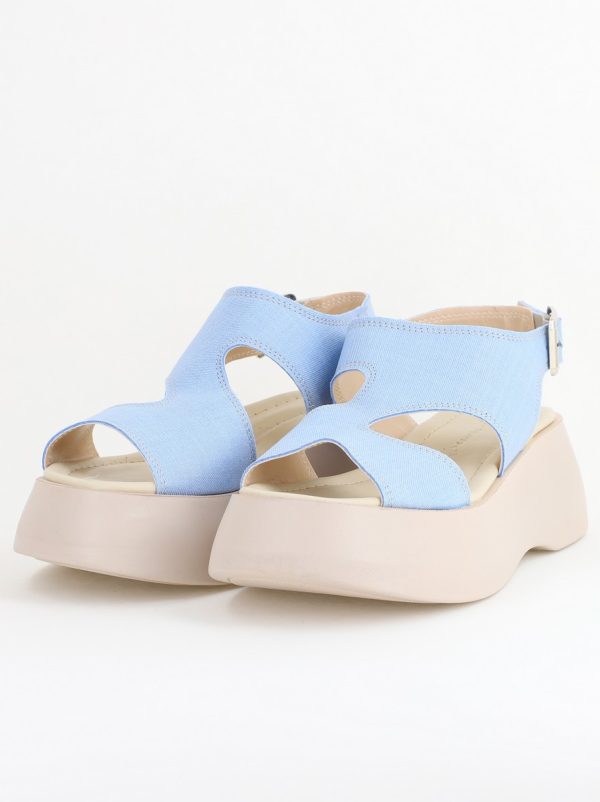 Sandale Damă cu talpă groasă Albastru deschis aspect denim piele ecologică 120
