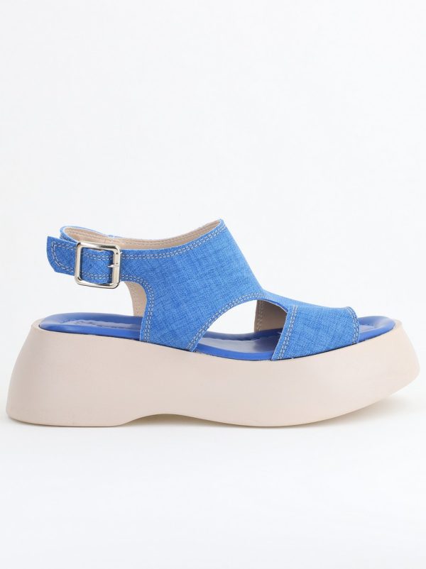 Sandale Damă cu talpă groasă Albastru închis aspect denim piele ecologică 124