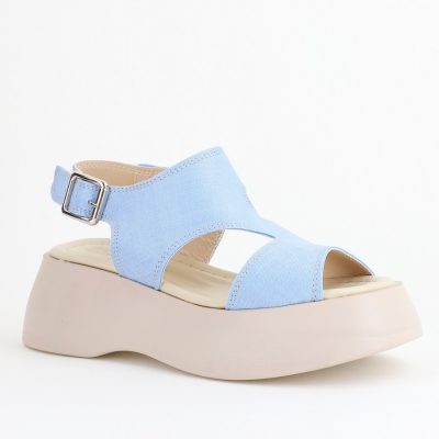 Sandale Damă cu talpă groasă Albastru deschis aspect denim piele ecologică
