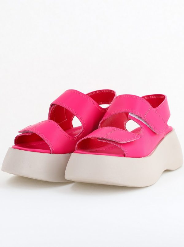 Sandale Damă cu talpă groasă fuchsia piele ecologică 120