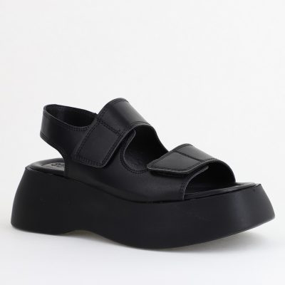 Sandale Damă cu talpă groasă negre piele ecologică