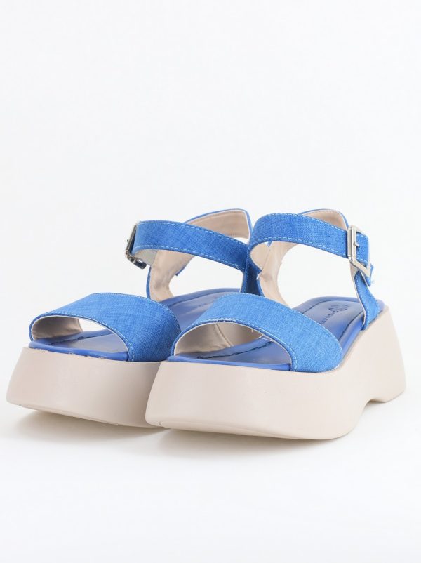 Sandale Damă cu talpă groasă piele ecologică aspect denim Albastru inchis (BS801SN2405439) 120