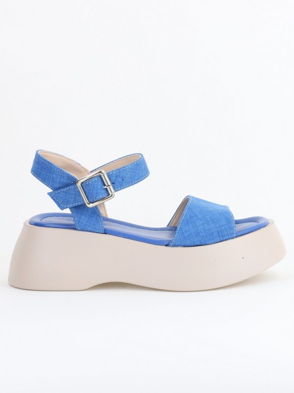 Sandale Damă cu talpă groasă piele ecologică aspect denim Albastru inchis (BS801SN2405439) 124