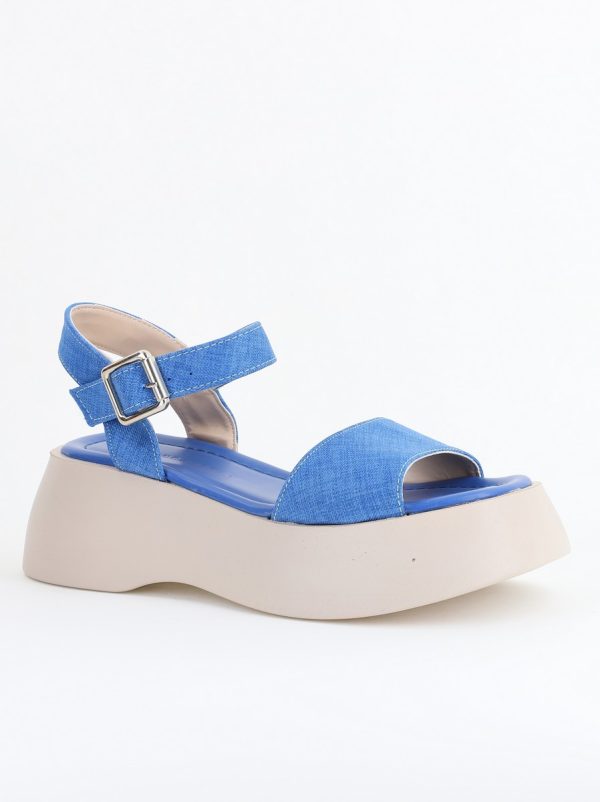 Incaltaminte Dama - Sandale Damă cu talpă groasă piele ecologică aspect denim Albastru inchis (BS801SN2405439)