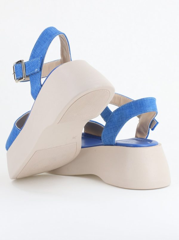 Sandale Damă cu talpă groasă piele ecologică aspect denim Albastru inchis (BS801SN2405439) 122