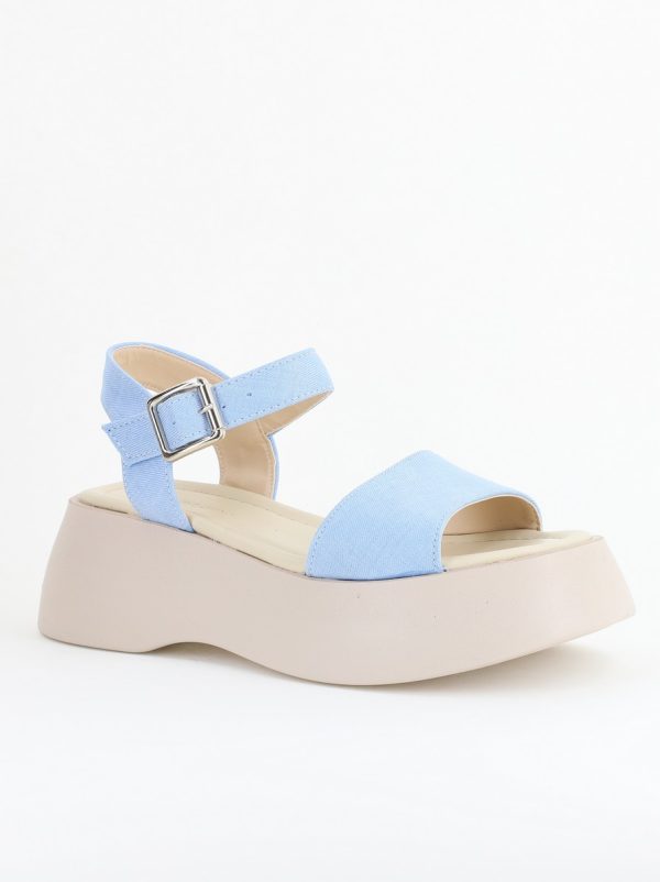 Incaltaminte Dama - Sandale Damă cu talpă groasă piele ecologică aspect denim Albastru deschis (BS801SN2405509)