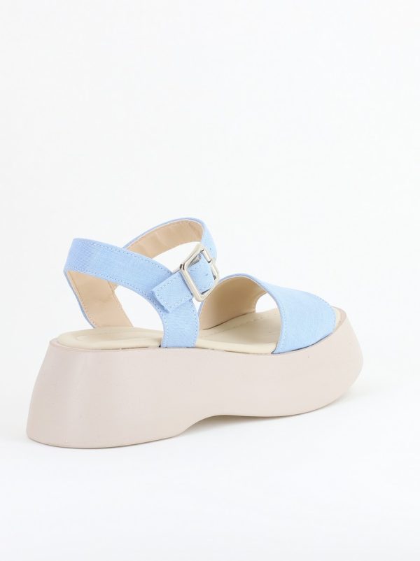 Sandale Damă cu talpă groasă piele ecologică aspect denim Albastru deschis (BS801SN2405509) 126
