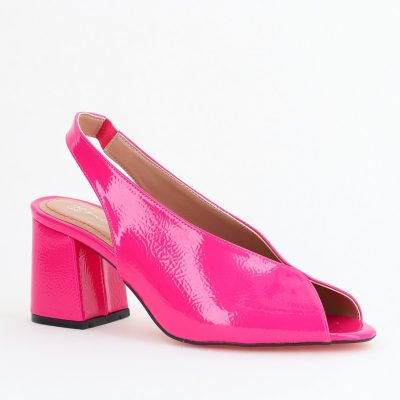 Sandale damă cu Toc Gros Vârf Rotund Piele Ecologică Fuchsia BS667SN2405599