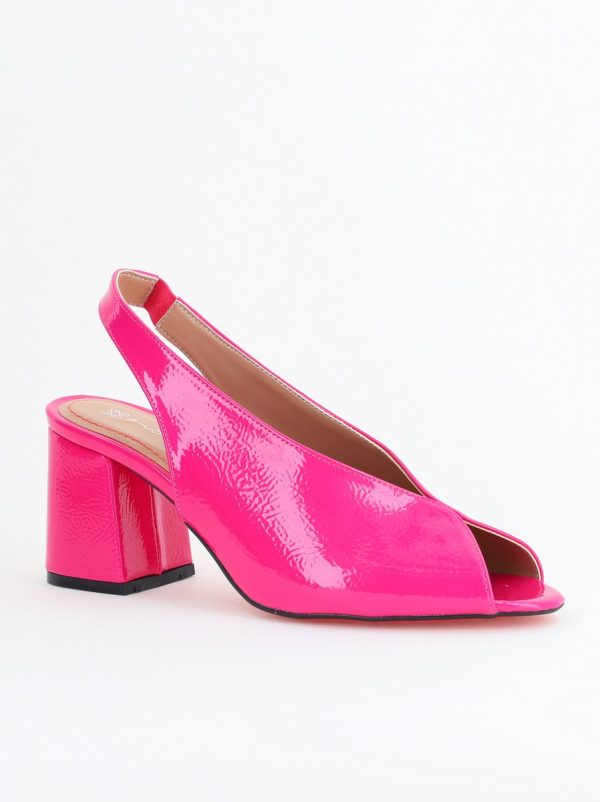 Incaltaminte Dama - Sandale damă cu Toc Gros Vârf Rotund Piele Ecologică Fuchsia BS667SN2405599