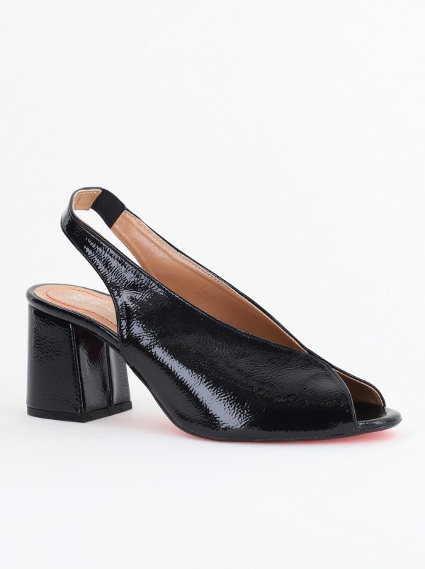 Incaltaminte Dama - Sandale damă cu Toc Gros Vârf Rotund Piele Ecologică Negre BS667SN2405602