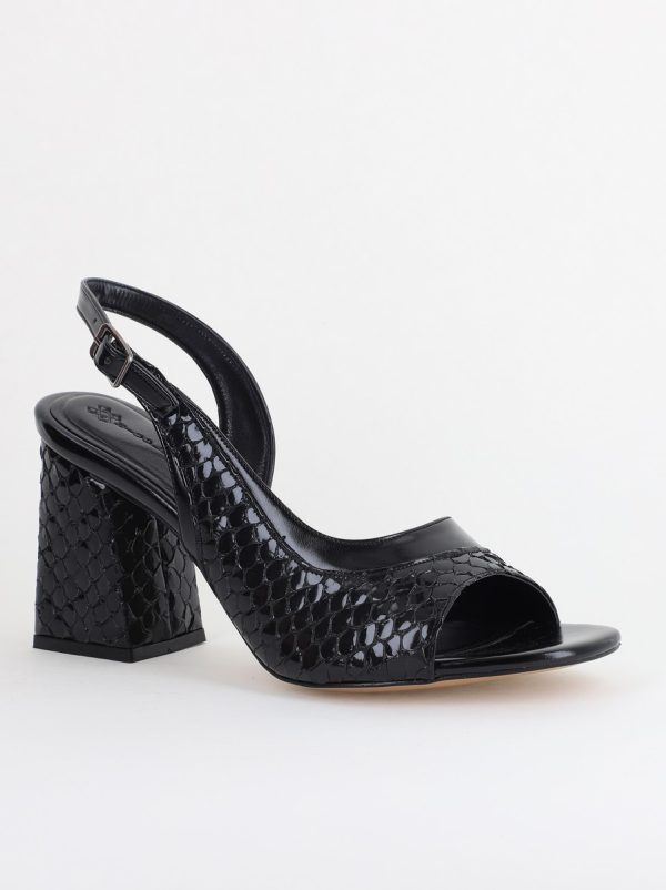 Incaltaminte Dama - Sandale damă cu Toc Gros Vârf Rotund Piele Ecologică Negru BS703SN2405373