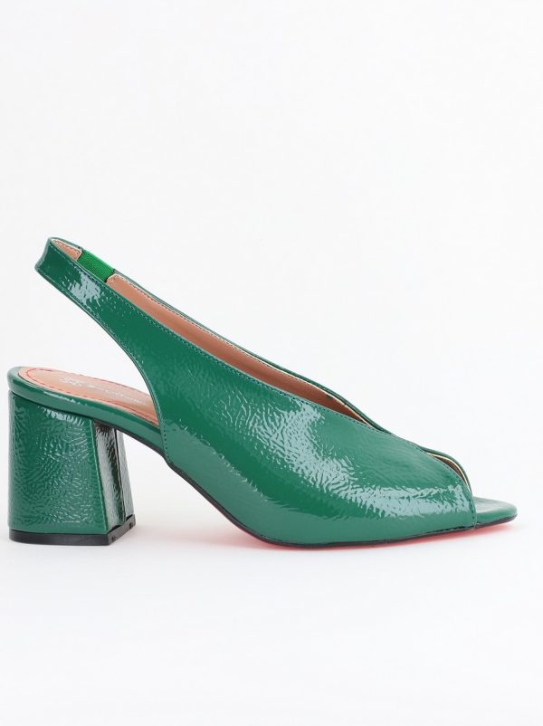 Sandale damă cu Toc Gros Vârf Rotund Piele Ecologică Verde BS667SN2405600 122
