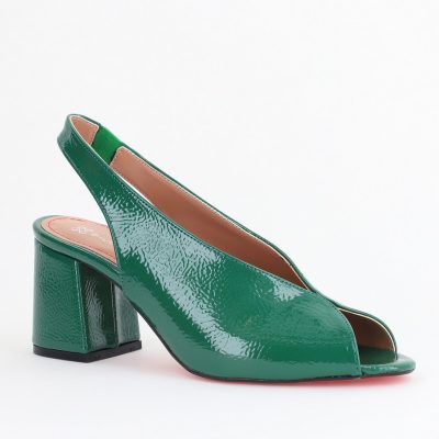 Sandale damă cu Toc Gros Vârf Rotund Piele Ecologică Verde BS667SN2405600