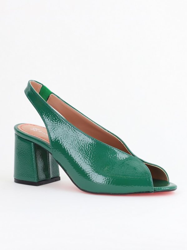 Incaltaminte Dama - Sandale damă cu Toc Gros Vârf Rotund Piele Ecologică Verde BS667SN2405600