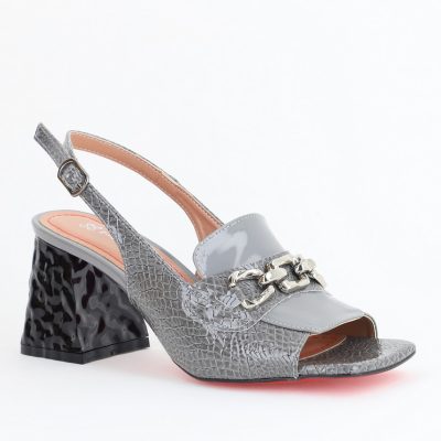 Sandale Damă cu Toc Vârf Drept Piele Ecologică Gri (BS1200SN2405429)