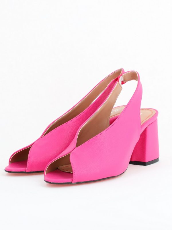 Sandale Damă Fuchsia cu Toc Gros Vârf Rotund Piele Ecologică 120