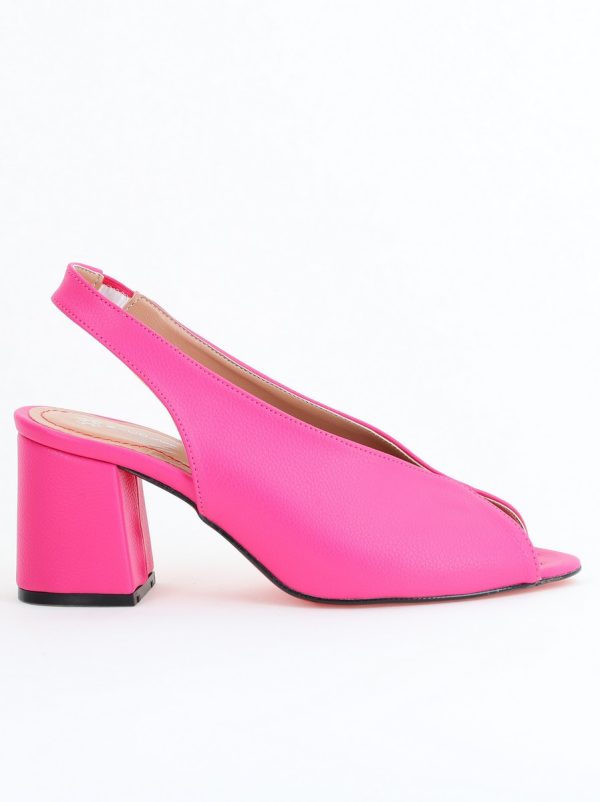 Sandale Damă Fuchsia cu Toc Gros Vârf Rotund Piele Ecologică 122