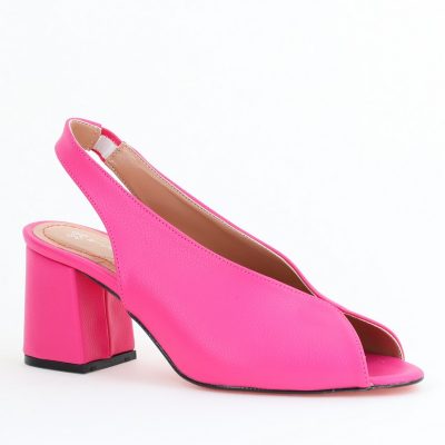 Sandale Damă Fuchsia cu Toc Gros Vârf Rotund Piele Ecologică