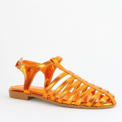 Sandale fără Toc din Piele Ecologică Portocaliu metalic (BS01SN2405353)