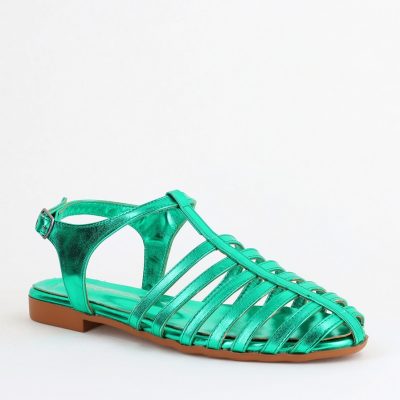 Sandale fără Toc din Piele Ecologică Verde metalic (BS01SN2405350)