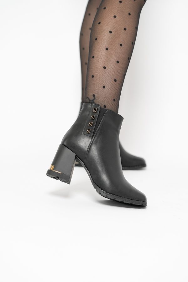 Botine damă casual cu toc din piele ecologică cu fermoar - culoare Negre BS6006BT2409839 119