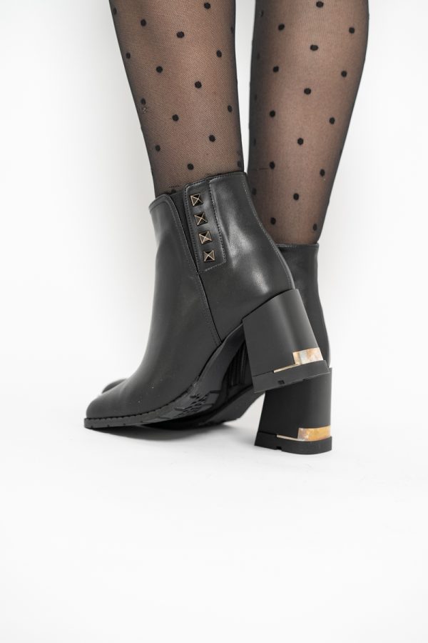 Botine damă casual cu toc din piele ecologică cu fermoar - culoare Negre BS6006BT2409839 123