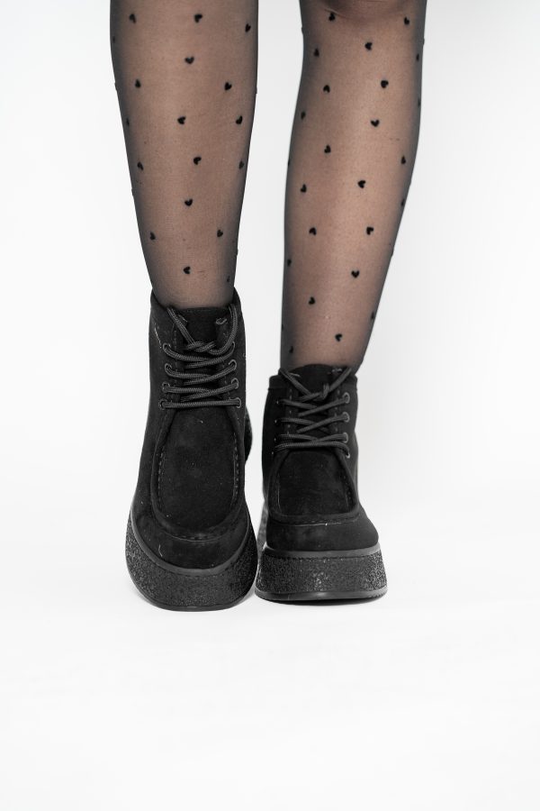 Ghete damă din piele ecologică întoarsă cu șiret culoare Negre BS2011BT2409866 121