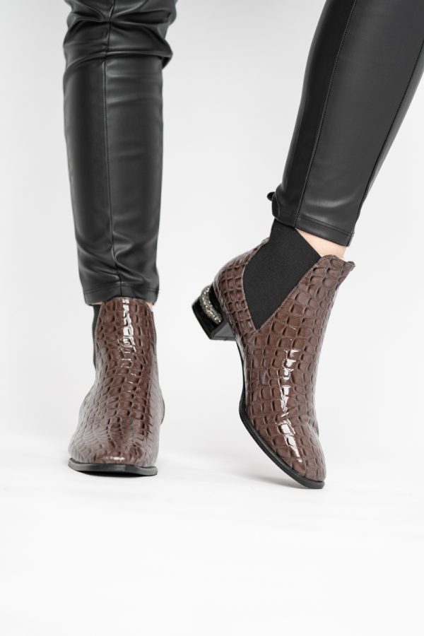 Botine damă din piele ecologică texturată Maro cafeniu lac BS151BT2410026 121