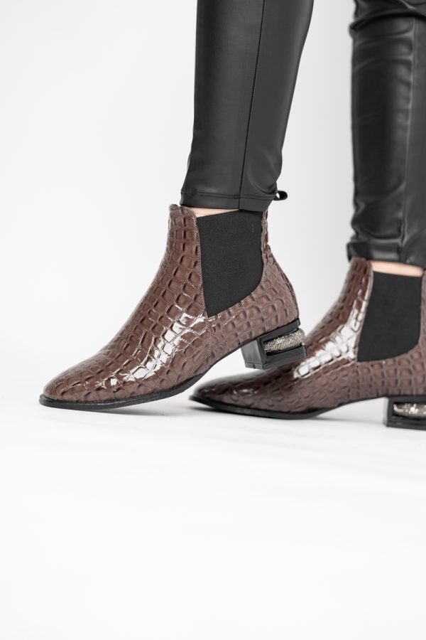 Botine damă din piele ecologică texturată Maro cafeniu lac BS151BT2410026 119