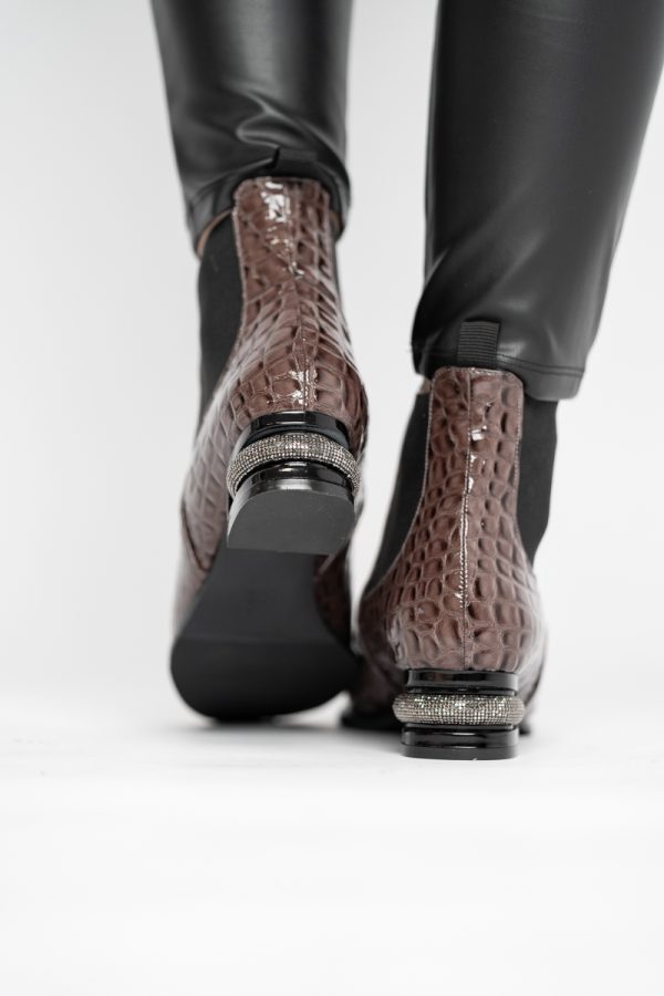 Botine damă din piele ecologică texturată Maro cafeniu lac BS151BT2410026 123
