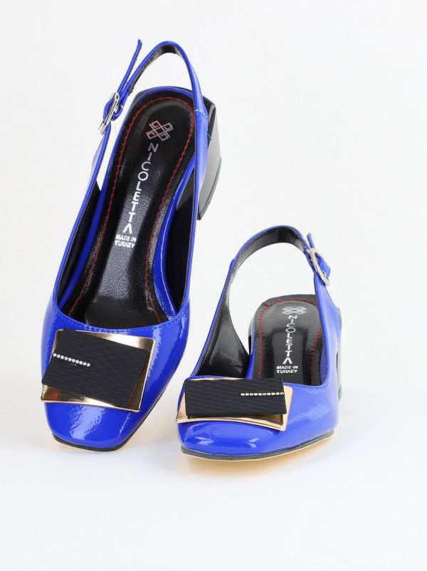 Pantofi cu Toc Eleganți Decupați cu Pietricele din Piele Ecologică culoare Albastru Lucios - BS1311AY2407790 119