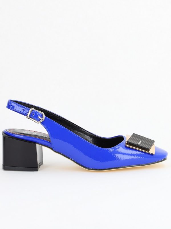 Pantofi cu Toc Eleganți Decupați cu Pietricele din Piele Ecologică culoare Albastru Lucios - BS1311AY2407790 120