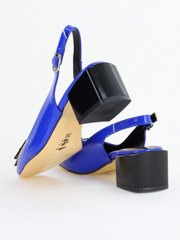 Pantofi cu Toc Eleganți Decupați cu Pietricele din Piele Ecologică culoare Albastru Lucios - BS1311AY2407790 123