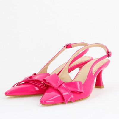 Pantofi cu Toc jos Decupați culoare Fuchsia Lac cu fundiță din Piele Ecologica- BS539AY2407782