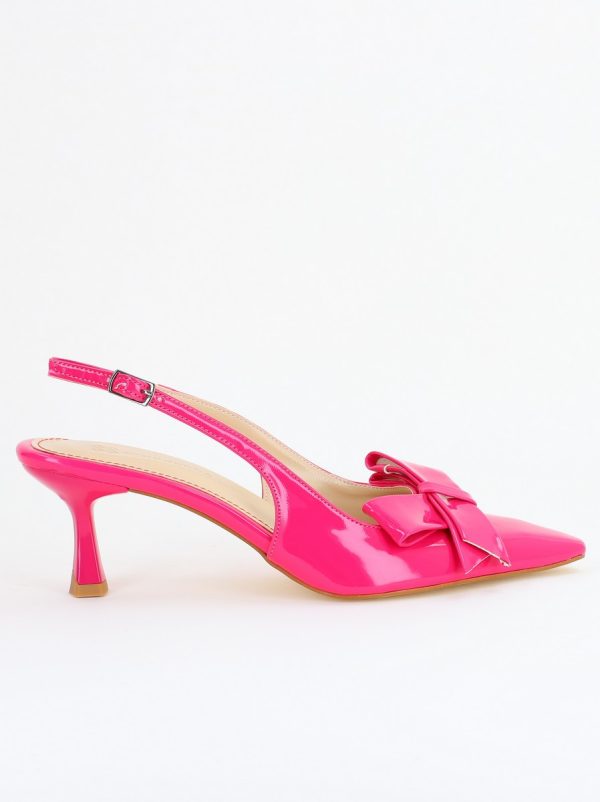 Pantofi cu Toc jos Decupați culoare Fuchsia Lac cu fundiță din Piele Ecologica- BS539AY2407782 120