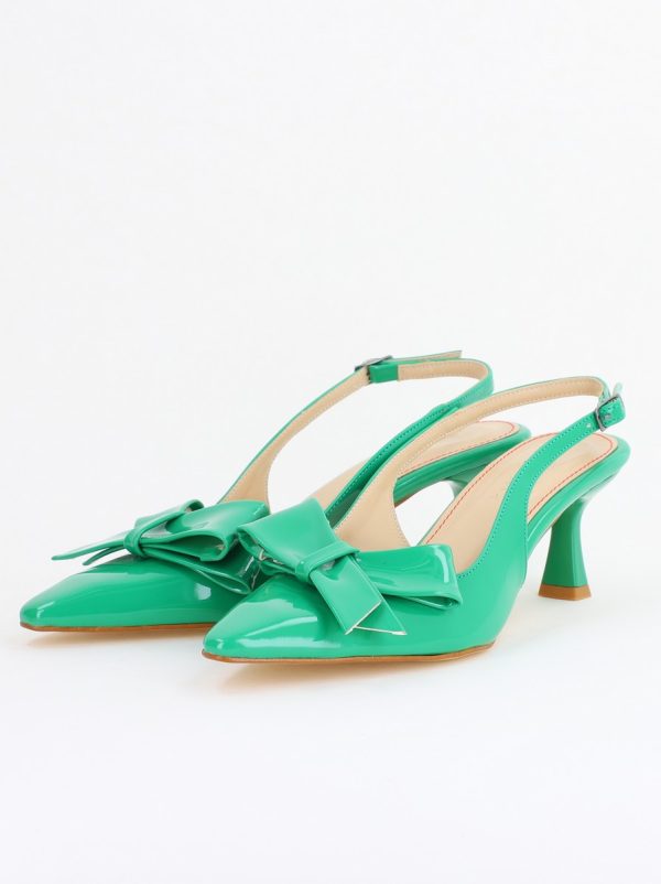 Pantofi cu Toc jos Decupați culoare Verde Lac cu fundiță din Piele Ecologica- BS539AY2407780 119