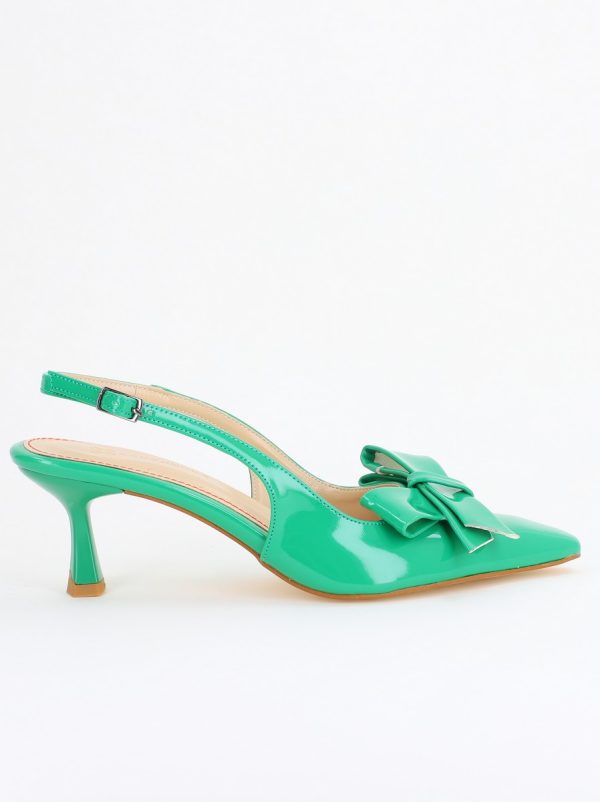 Pantofi cu Toc jos Decupați culoare Verde Lac cu fundiță din Piele Ecologica- BS539AY2407780 120