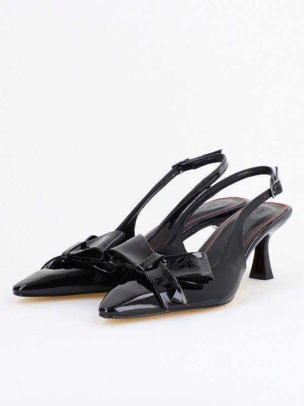 Pantofi cu Toc jos Decupați culoare Negru Lac cu fundiță din Piele Ecologica- BS539AY2407785 119
