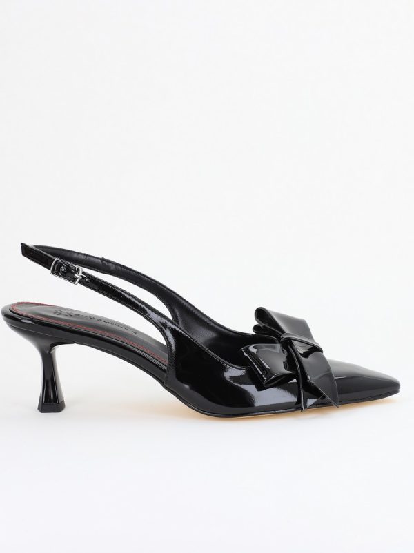 Pantofi cu Toc jos Decupați culoare Negru Lac cu fundiță din Piele Ecologica- BS539AY2407785 120
