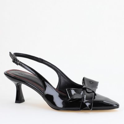 Pantofi cu Toc jos Decupați culoare Negru Lac cu fundiță din Piele Ecologica- BS539AY2407785
