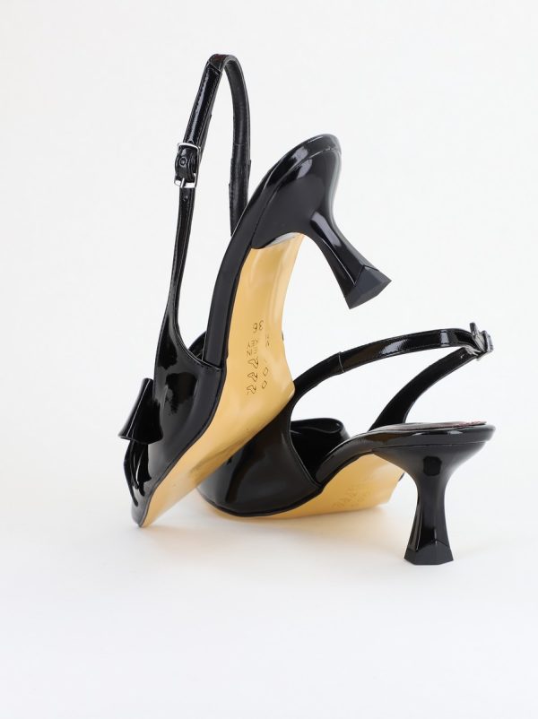Pantofi cu Toc jos Decupați culoare Negru Lac cu fundiță din Piele Ecologica- BS539AY2407785 122