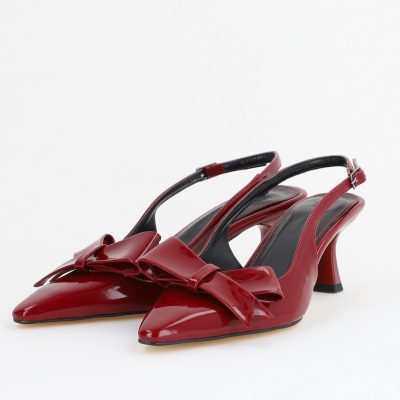 Pantofi cu Toc jos Decupați culoare Visiniu Lac cu fundiță din Piele Ecologica- BS539AY2407783