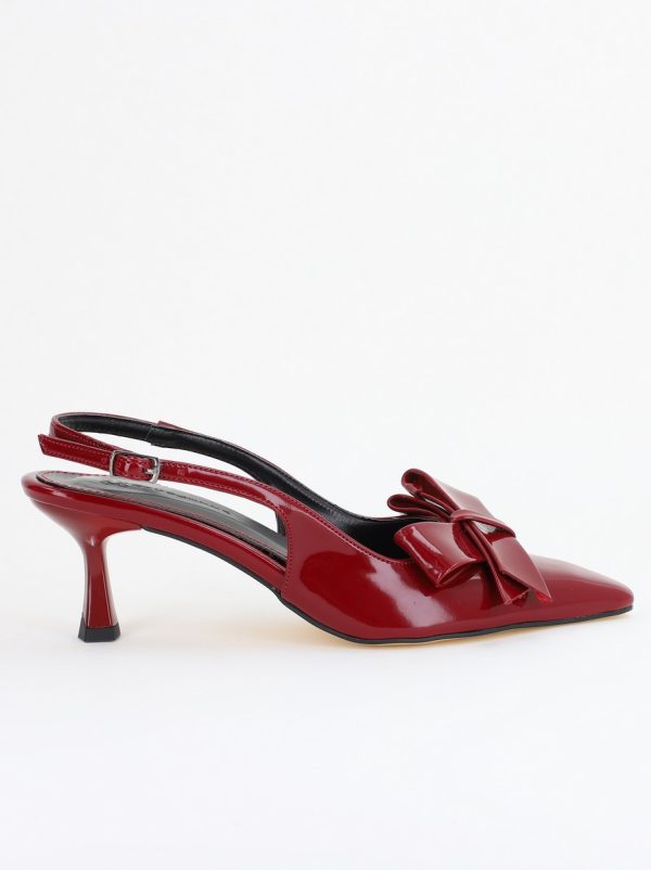 Pantofi cu Toc jos Decupați culoare Visiniu Lac cu fundiță din Piele Ecologica- BS539AY2407783 120