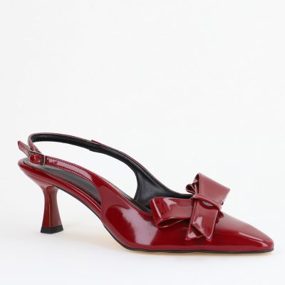 Pantofi cu Toc jos Decupați culoare Visiniu Lac cu fundiță din Piele Ecologica- BS539AY2407783