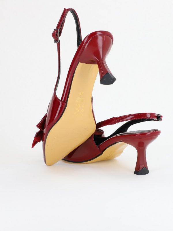 Pantofi cu Toc jos Decupați culoare Visiniu Lac cu fundiță din Piele Ecologica- BS539AY2407783 122